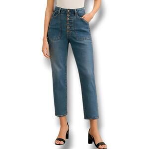 Blank NYC Jeans 30 Blue Utility High Rise Button Fly Crop‎ Y2K Fall Style